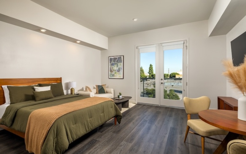 Bedroom at the Eden apartments in Los Angeles